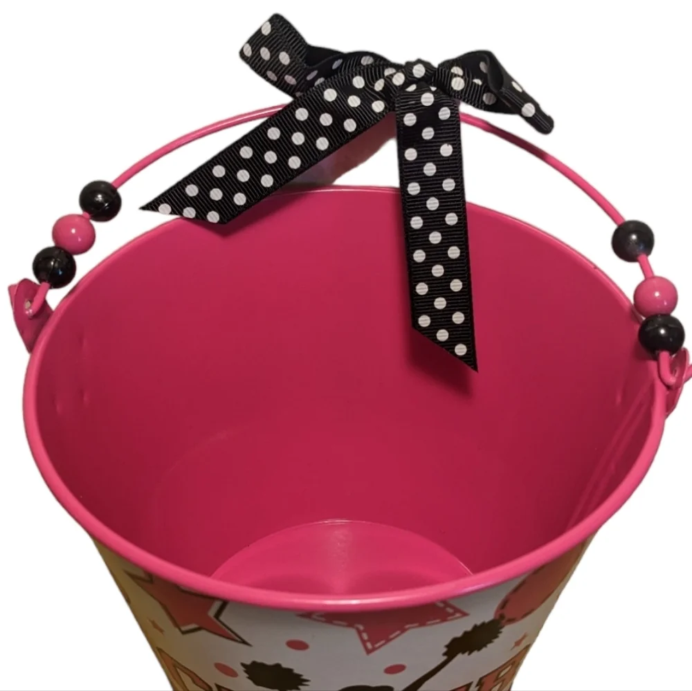 Burton & Burton Spirited Gifts Pink  Cheer Cheerleader Metal Pail Plante…